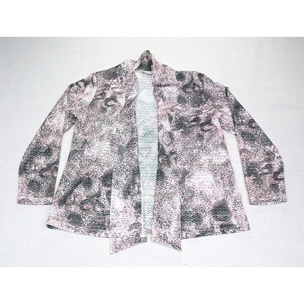 Chicos Easywear Womens 2 Sheer Snake Print Open Front Jacket Grey Black Pink
